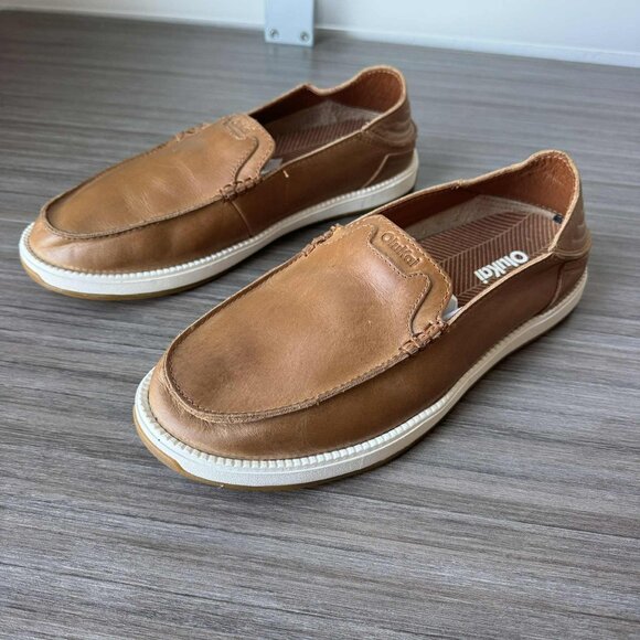OluKai Kakaha Nia Men’s Leather Slip On Loafers Shoes $130 in Fox main image 12